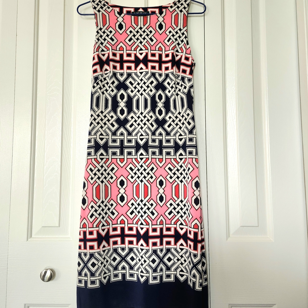 Lauren Ralph Lauren Geometric Pattern Sleeveless Midi Dress, Size 4